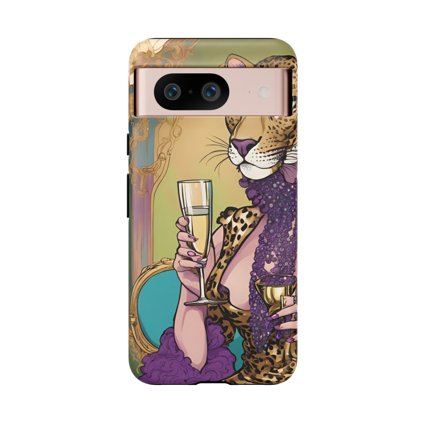 Hard  Cover Phone Case Whimsical Leopard Cat Phone Case, iPhone 15 14 13, Samsung Galaxy Pixel ,Google Pixel Protective Case,Cat Lover Gift.