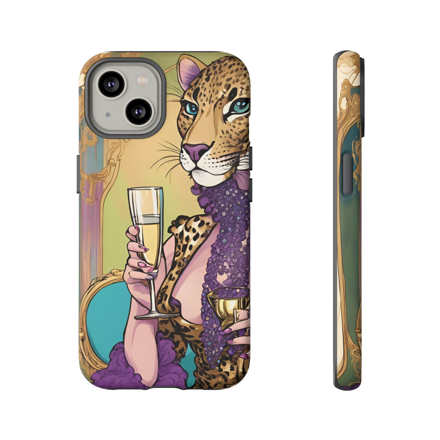 Hard  Cover Phone Case Whimsical Leopard Cat Phone Case, iPhone 15 14 13, Samsung Galaxy Pixel ,Google Pixel Protective Case,Cat Lover Gift.