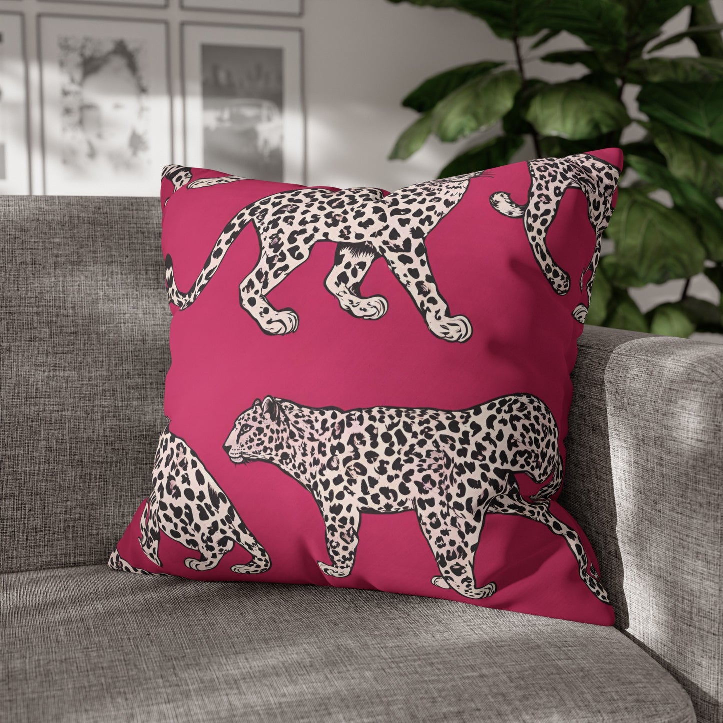 Leopard Pink Cushion Cover, Cat Lover Gift, Home Decor, Gift for Her, Gift for Mom, Birthday Gift, Animal Lover Gift