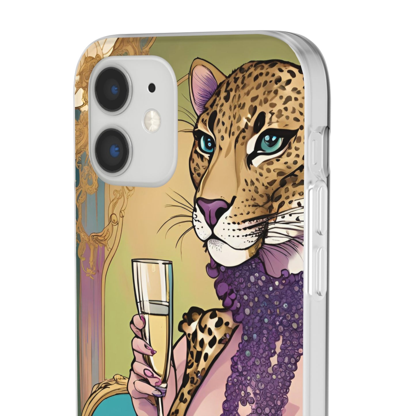 Whimsical Leopard Cat Flexi Phone Case, iPhone 15 14 13 , Samsung Galaxy Pixel Protective Case,Cat Lover Gift, Cat Lover Phone Case,Gift for her.