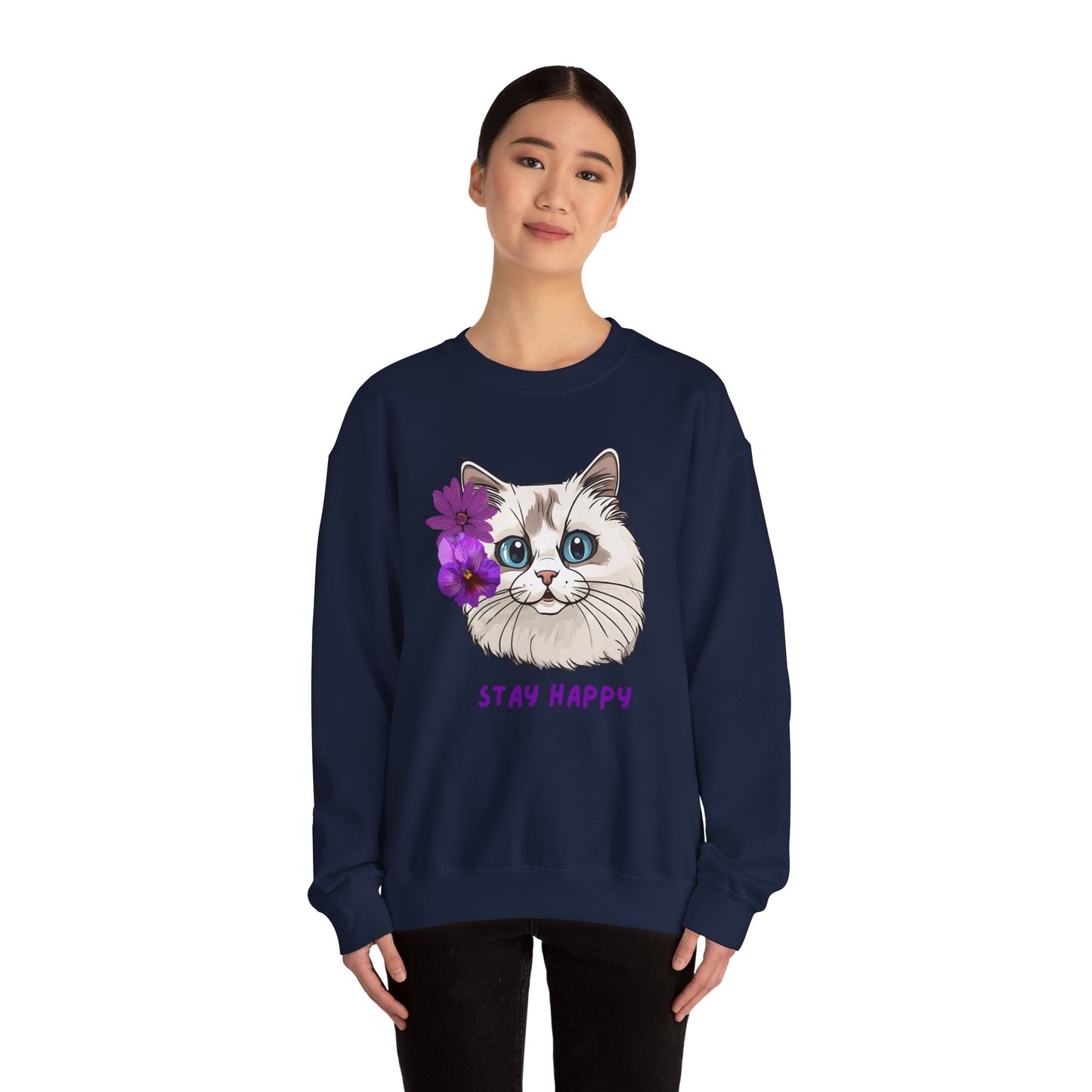 Women's Sweatshirt Cute Ragdoll Stay Happy Unisex Heavy Blend™ Crewneck Sweatshirt