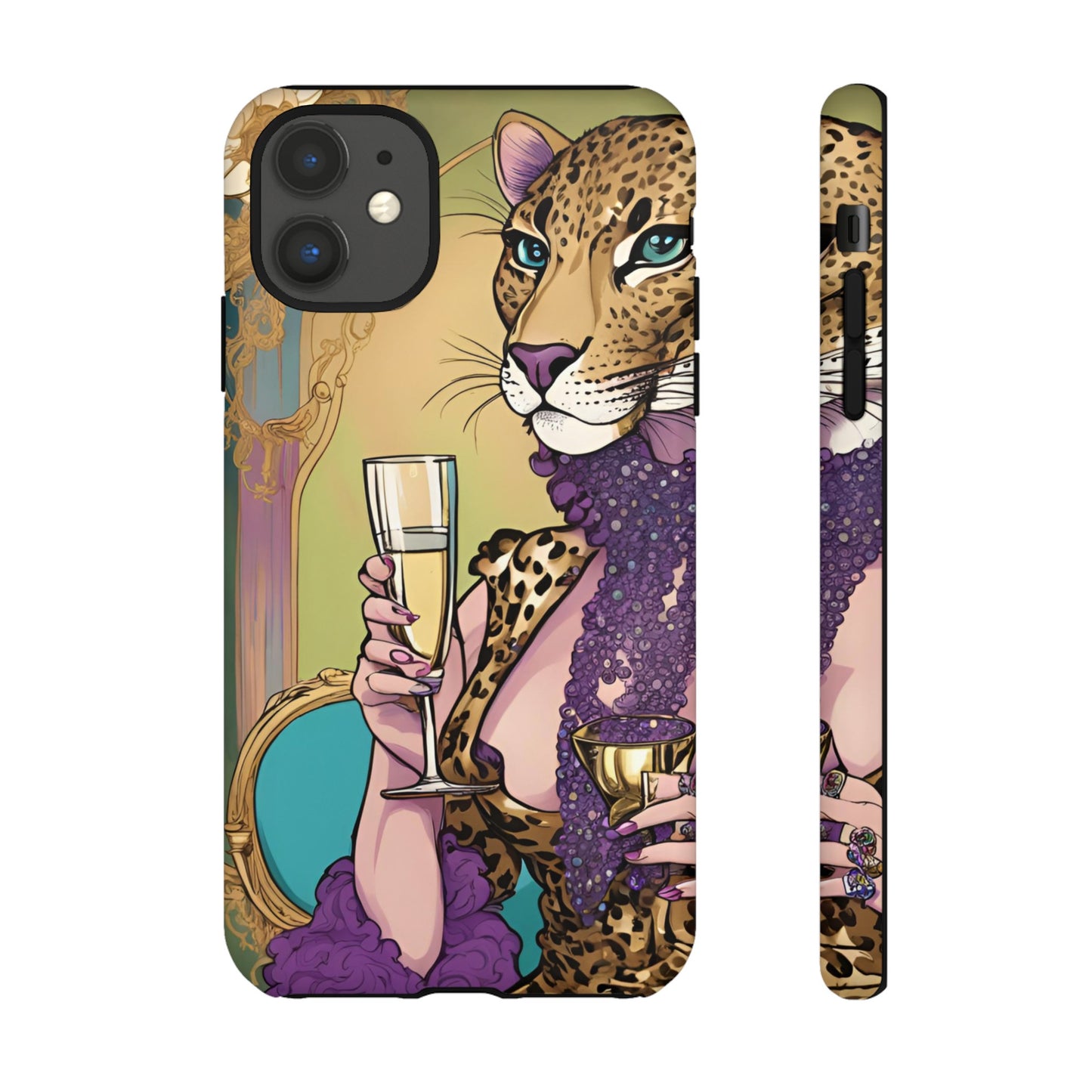 Hard  Cover Phone Case Whimsical Leopard Cat Phone Case, iPhone 15 14 13, Samsung Galaxy Pixel ,Google Pixel Protective Case,Cat Lover Gift.