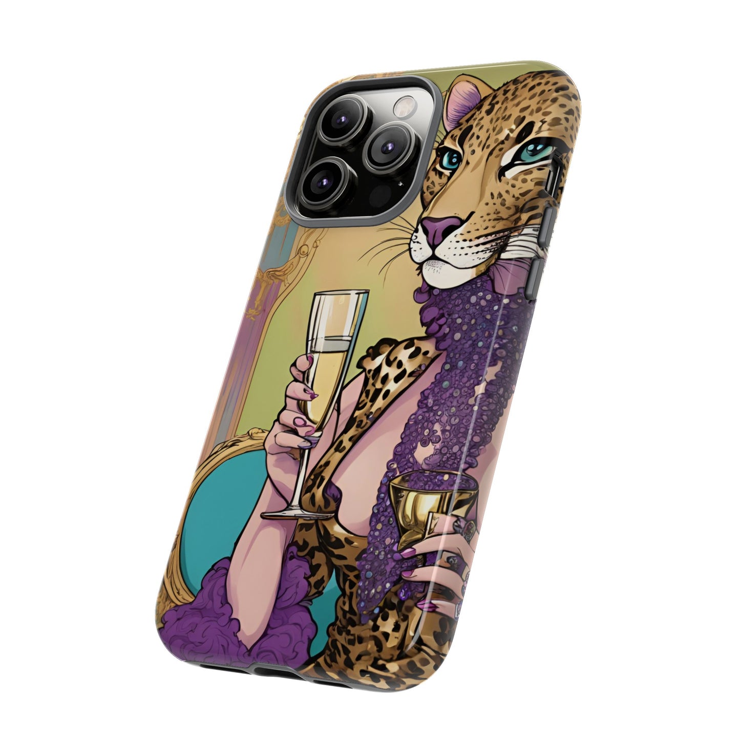 Hard  Cover Phone Case Whimsical Leopard Cat Phone Case, iPhone 15 14 13, Samsung Galaxy Pixel ,Google Pixel Protective Case,Cat Lover Gift.