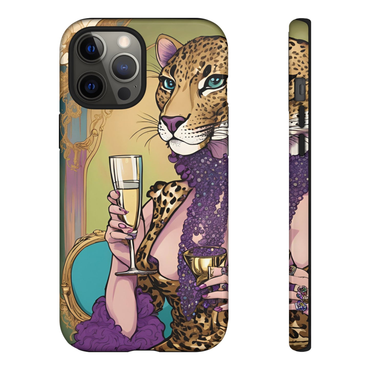 Hard  Cover Phone Case Whimsical Leopard Cat Phone Case, iPhone 15 14 13, Samsung Galaxy Pixel ,Google Pixel Protective Case,Cat Lover Gift.