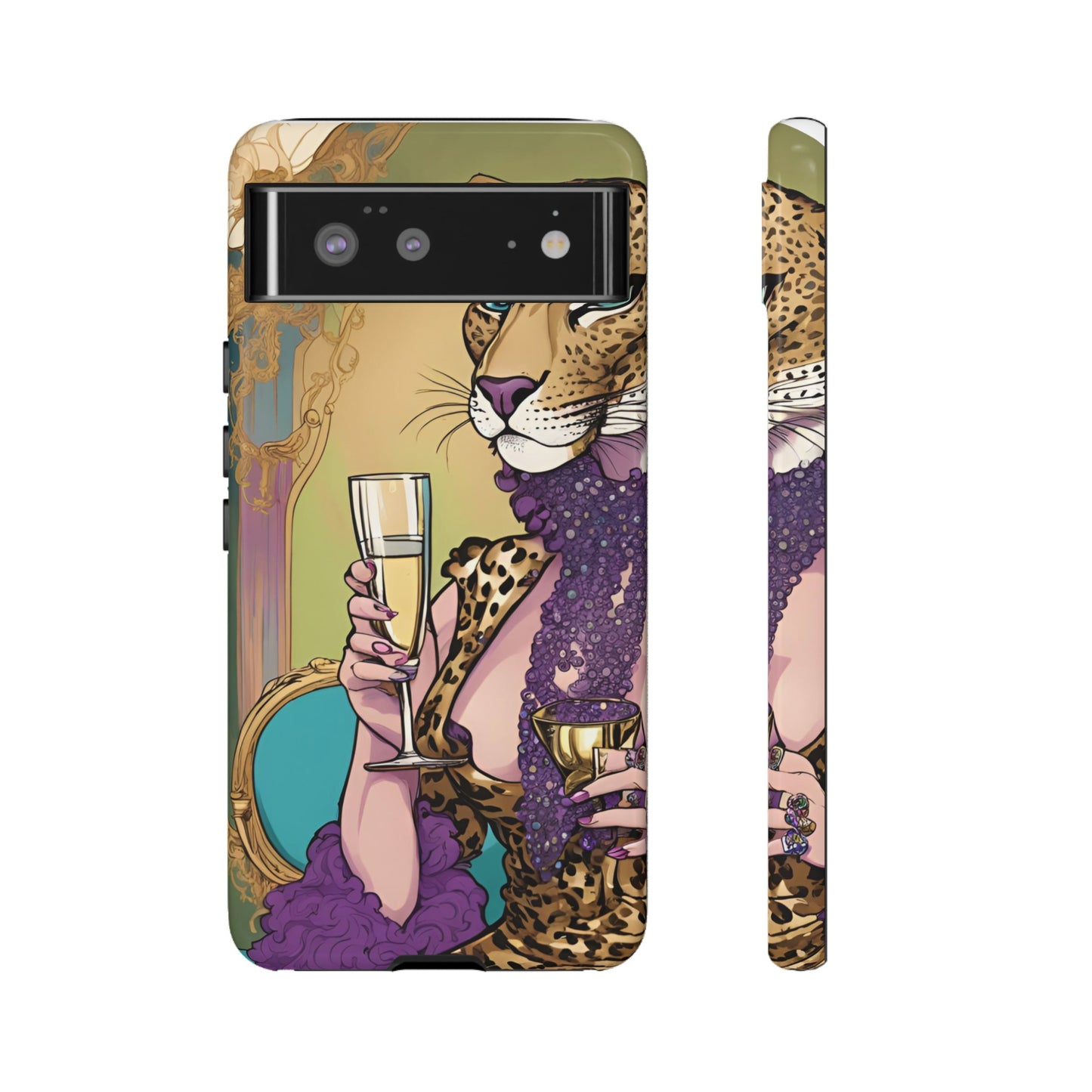 Hard  Cover Phone Case Whimsical Leopard Cat Phone Case, iPhone 15 14 13, Samsung Galaxy Pixel ,Google Pixel Protective Case,Cat Lover Gift.