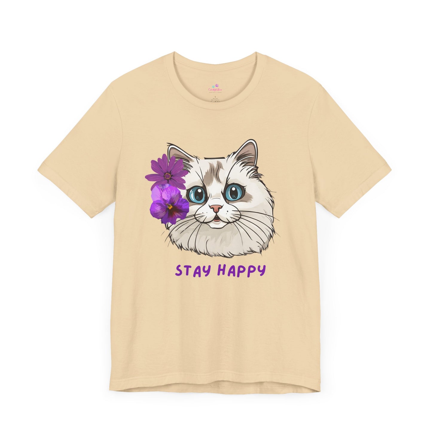 Cute Cat T-Shirt, Ragdoll Floral T-Shirt, Stay Happy Cotton T-Shirt