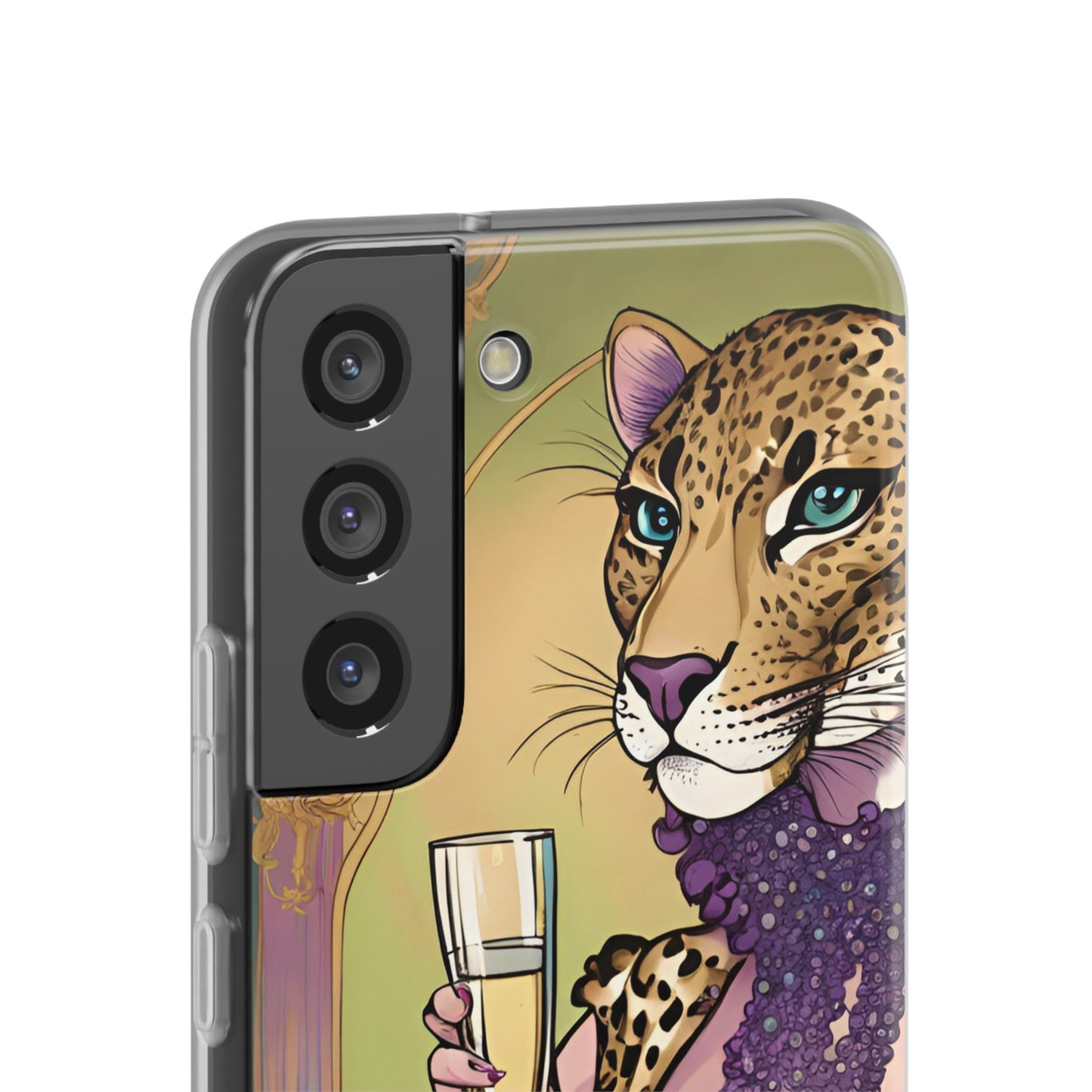 Whimsical Leopard Cat Flexi Phone Case, iPhone 15 14 13 , Samsung Galaxy Pixel Protective Case,Cat Lover Gift, Cat Lover Phone Case,Gift for her.