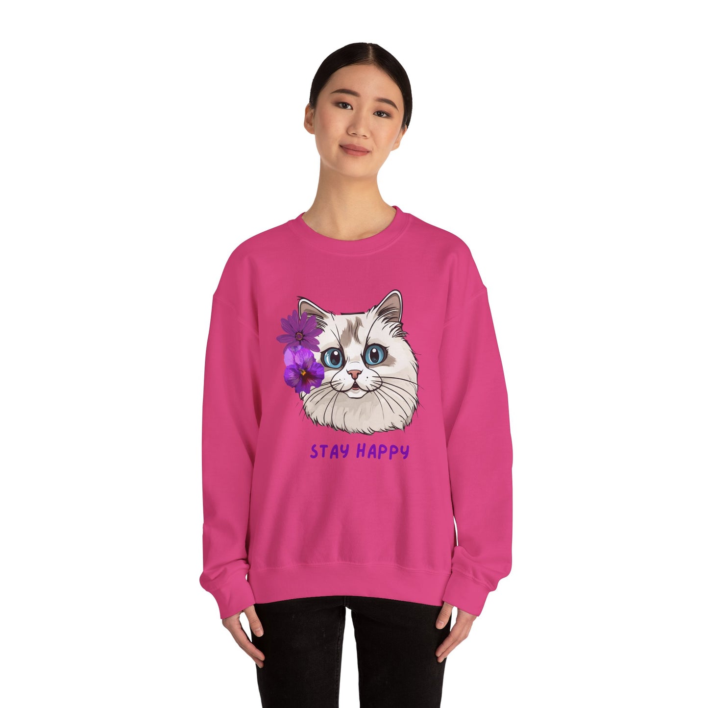 Women's Sweatshirt Cute Ragdoll Stay Happy Unisex Heavy Blend™ Crewneck Sweatshirt