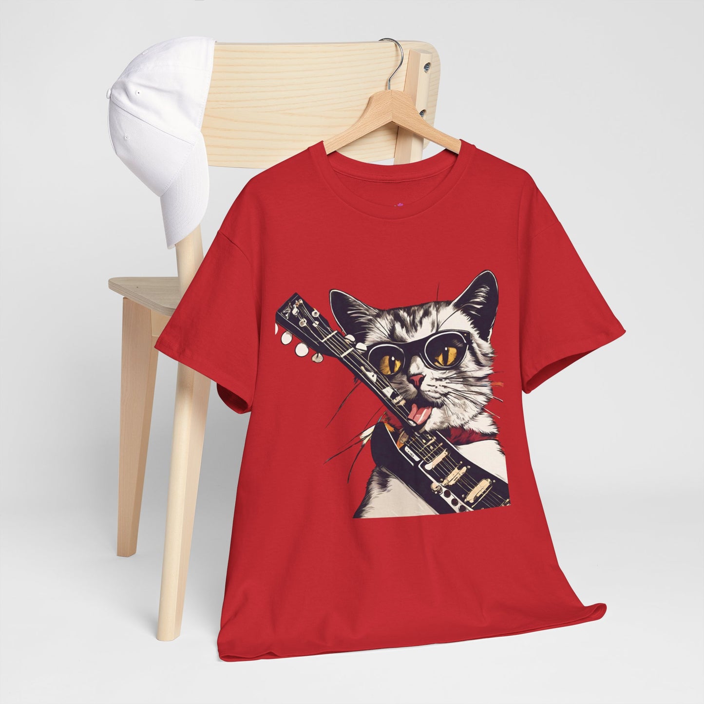 Rock Guitar Cat Unisex Jersey Short Sleeve Tee, Cat-T-Shirt, Cat Lover T-Shirt, Rock Lover Shirt