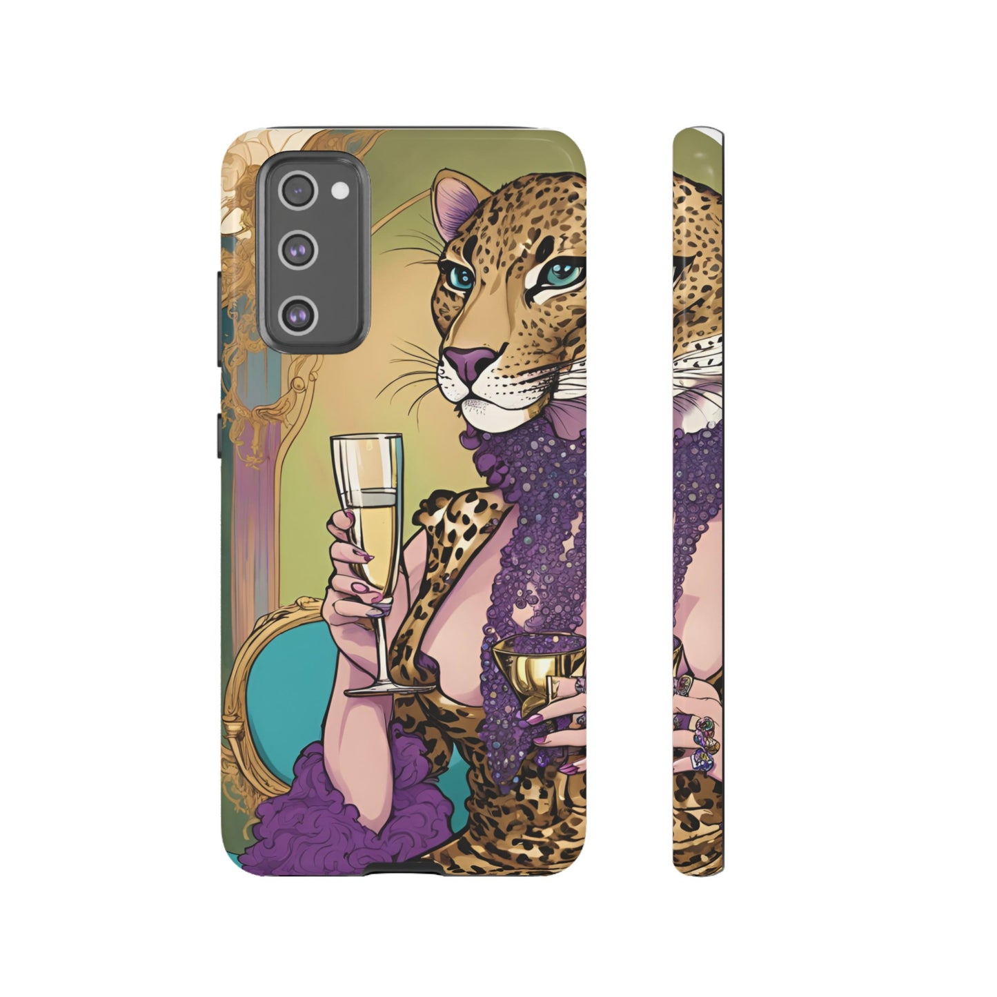 Hard  Cover Phone Case Whimsical Leopard Cat Phone Case, iPhone 15 14 13, Samsung Galaxy Pixel ,Google Pixel Protective Case,Cat Lover Gift.