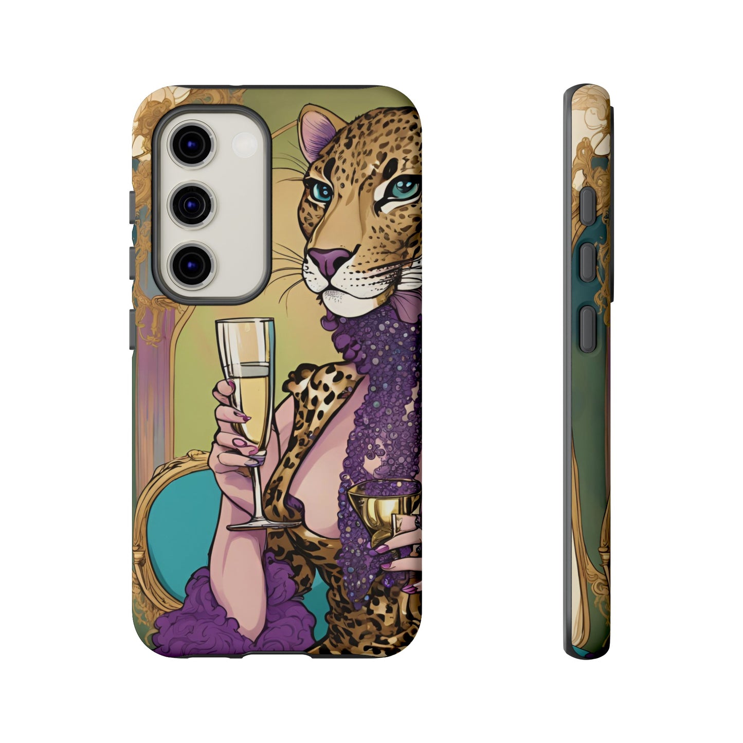 Hard  Cover Phone Case Whimsical Leopard Cat Phone Case, iPhone 15 14 13, Samsung Galaxy Pixel ,Google Pixel Protective Case,Cat Lover Gift.