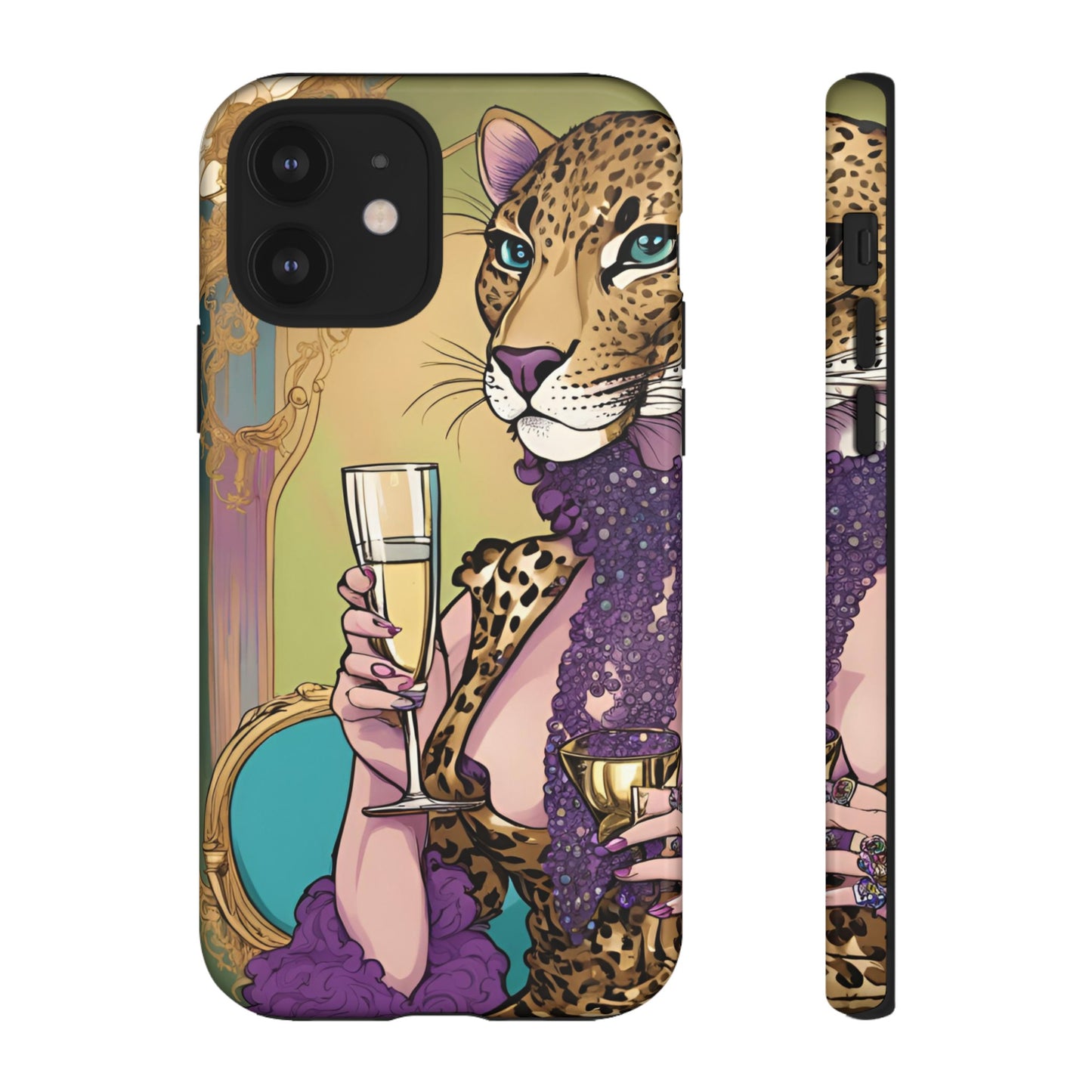 Hard  Cover Phone Case Whimsical Leopard Cat Phone Case, iPhone 15 14 13, Samsung Galaxy Pixel ,Google Pixel Protective Case,Cat Lover Gift.