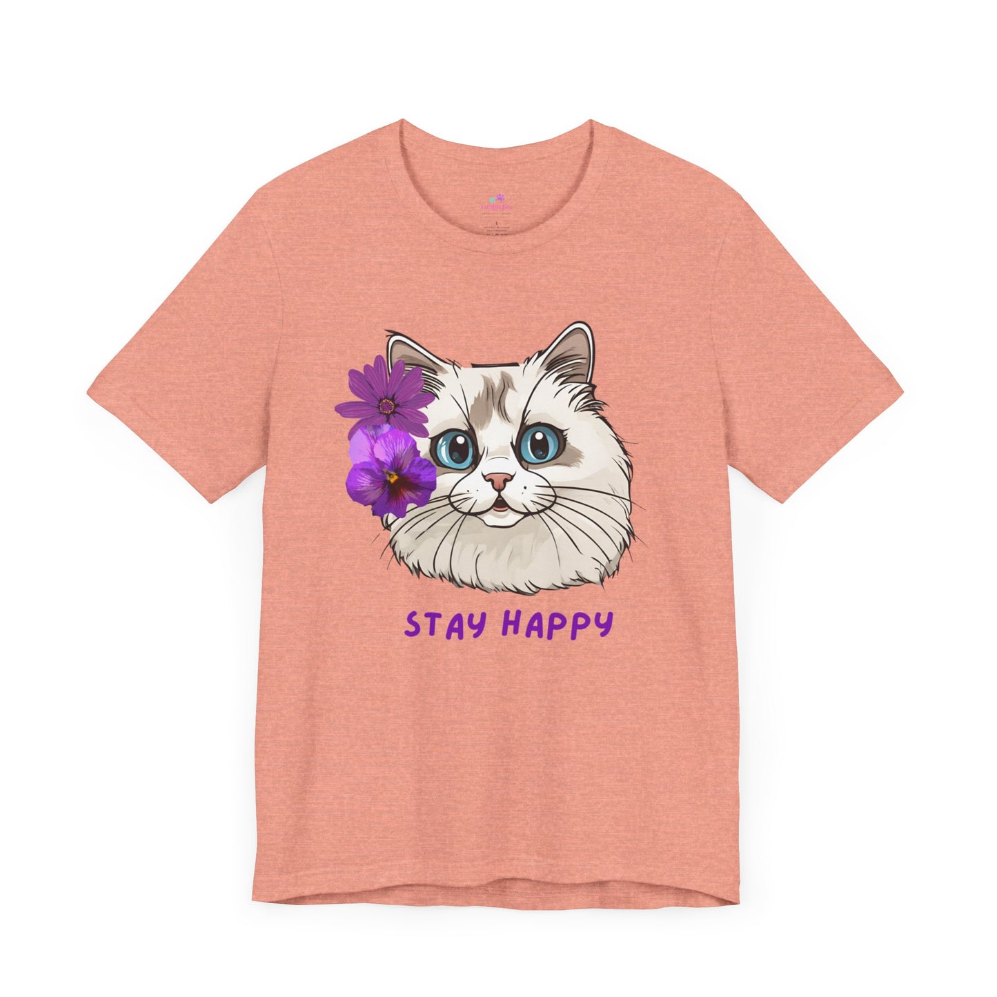 Cute Cat T-Shirt, Ragdoll Floral T-Shirt, Stay Happy Cotton T-Shirt