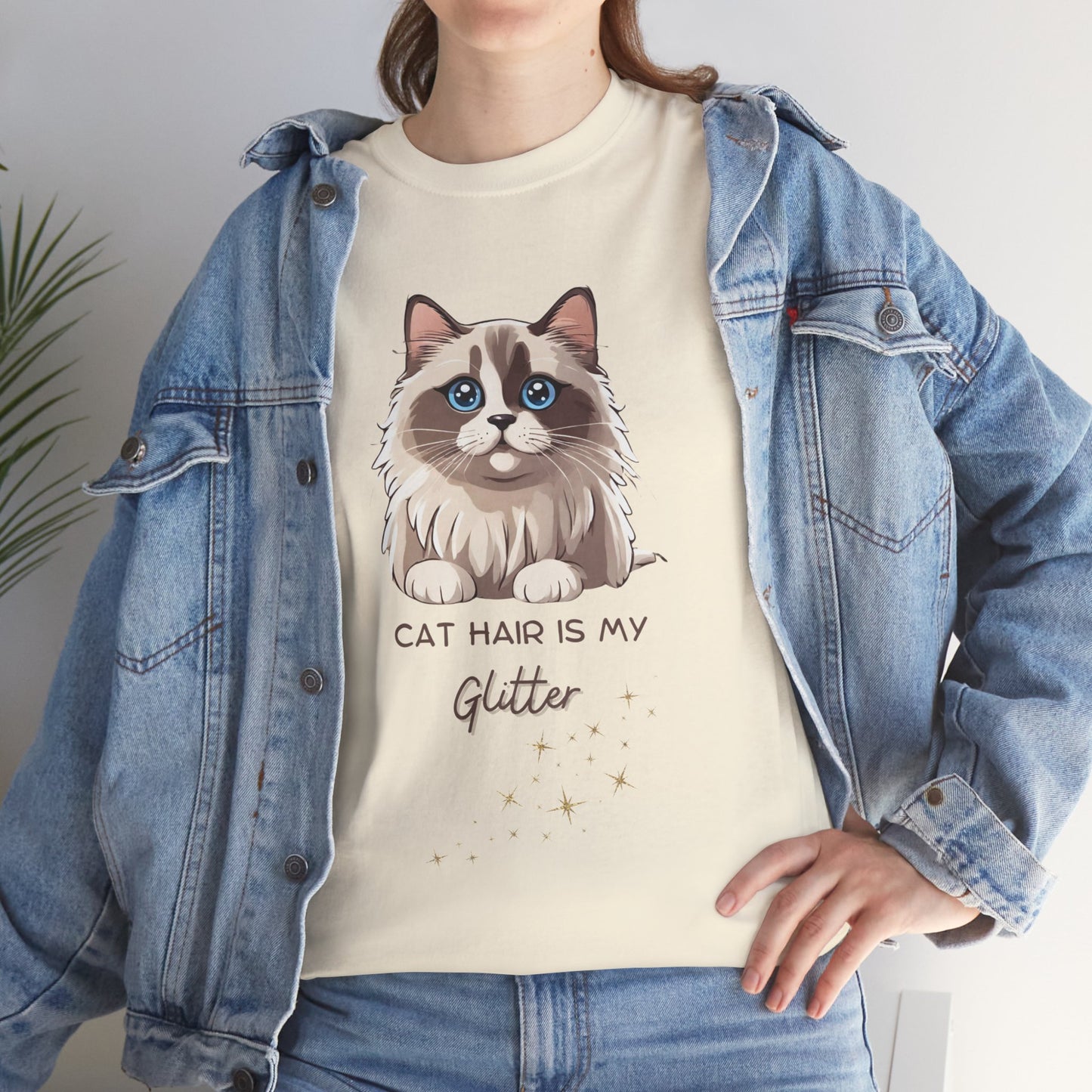 Cat T-Shirt, Hair is My Glitter Ragdoll Unisex Jersey Short Sleeve Cat T-Shirt