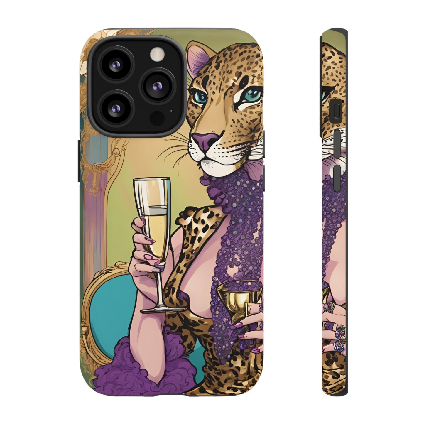 Hard  Cover Phone Case Whimsical Leopard Cat Phone Case, iPhone 15 14 13, Samsung Galaxy Pixel ,Google Pixel Protective Case,Cat Lover Gift.