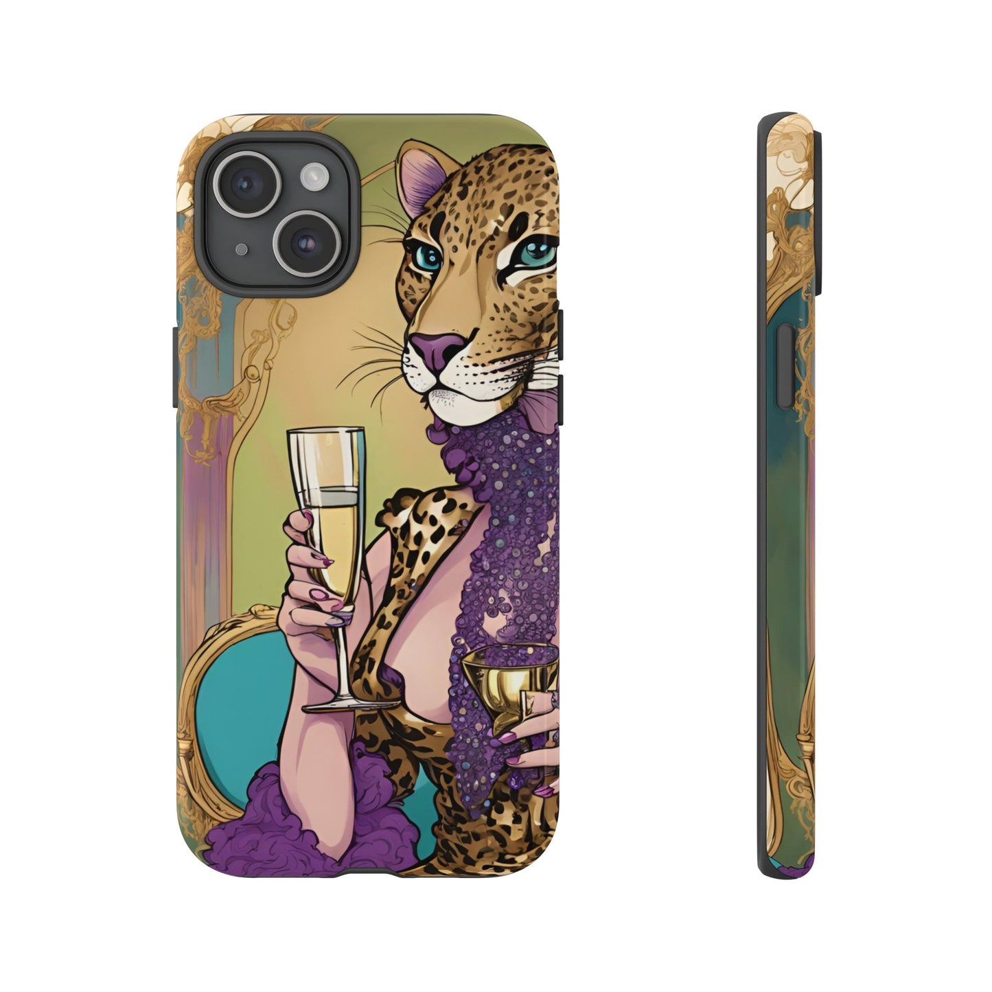 Hard  Cover Phone Case Whimsical Leopard Cat Phone Case, iPhone 15 14 13, Samsung Galaxy Pixel ,Google Pixel Protective Case,Cat Lover Gift.