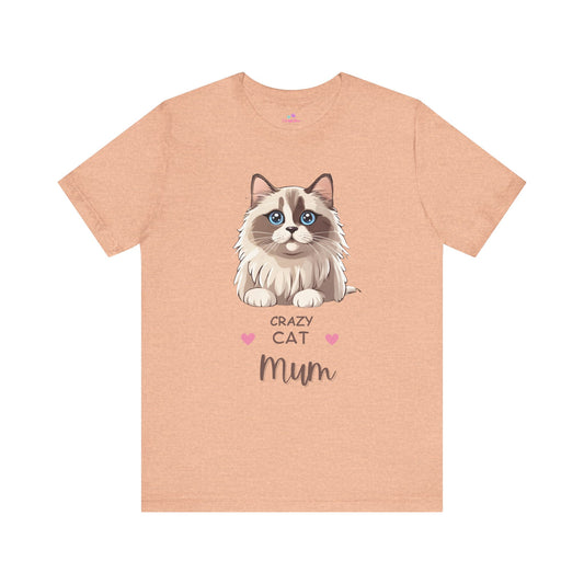 Crazy Cat Mum Cat Lover T Shirt, Cat Lover T-Shirt, Cotton Short Sleeve