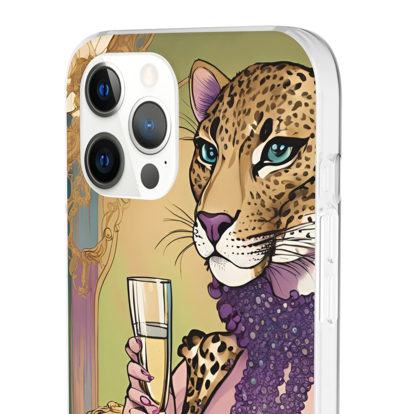 Whimsical Leopard Cat Flexi Phone Case, iPhone 15 14 13 , Samsung Galaxy Pixel Protective Case,Cat Lover Gift, Cat Lover Phone Case,Gift for her.