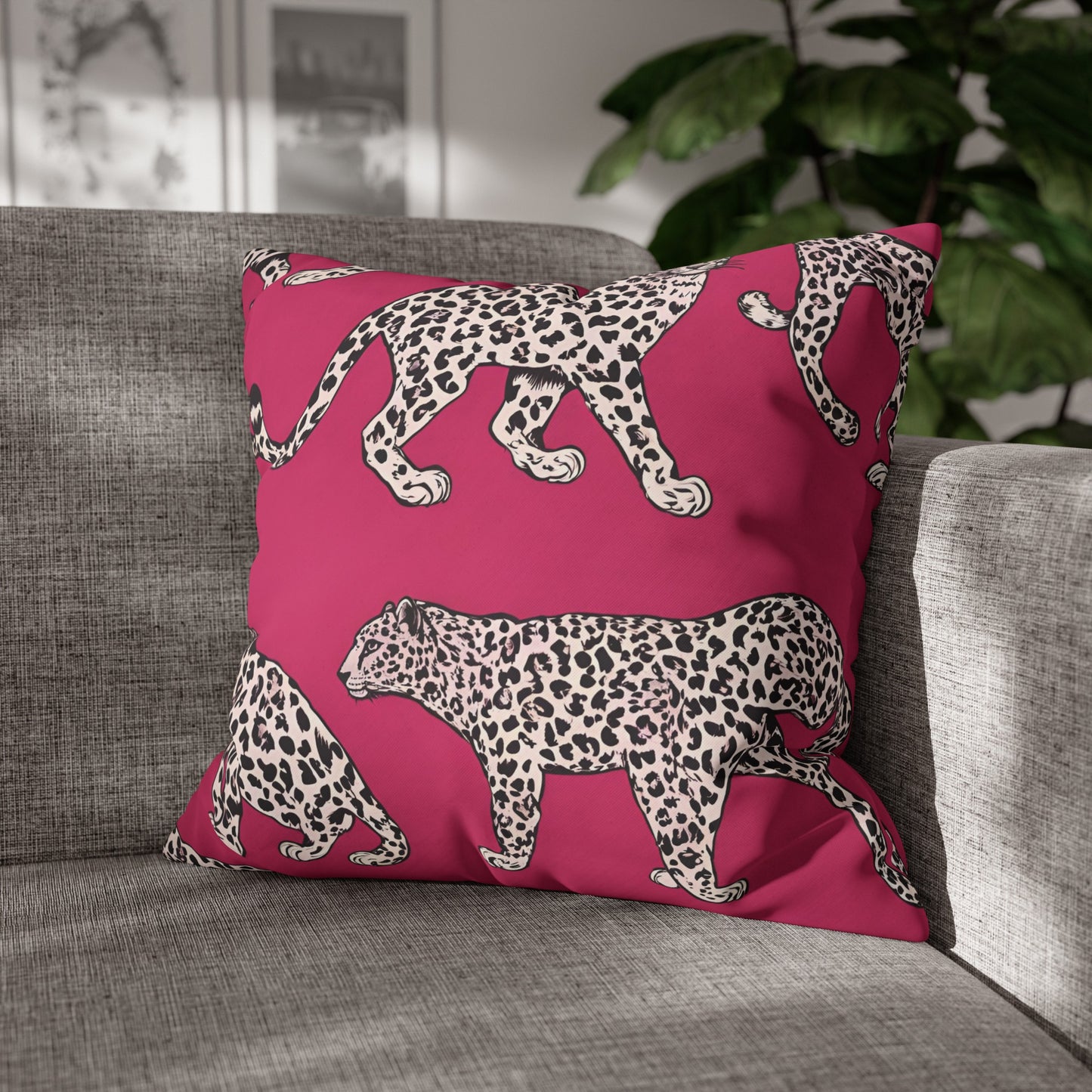 Leopard Pink Cushion Cover, Cat Lover Gift, Home Decor, Gift for Her, Gift for Mom, Birthday Gift, Animal Lover Gift