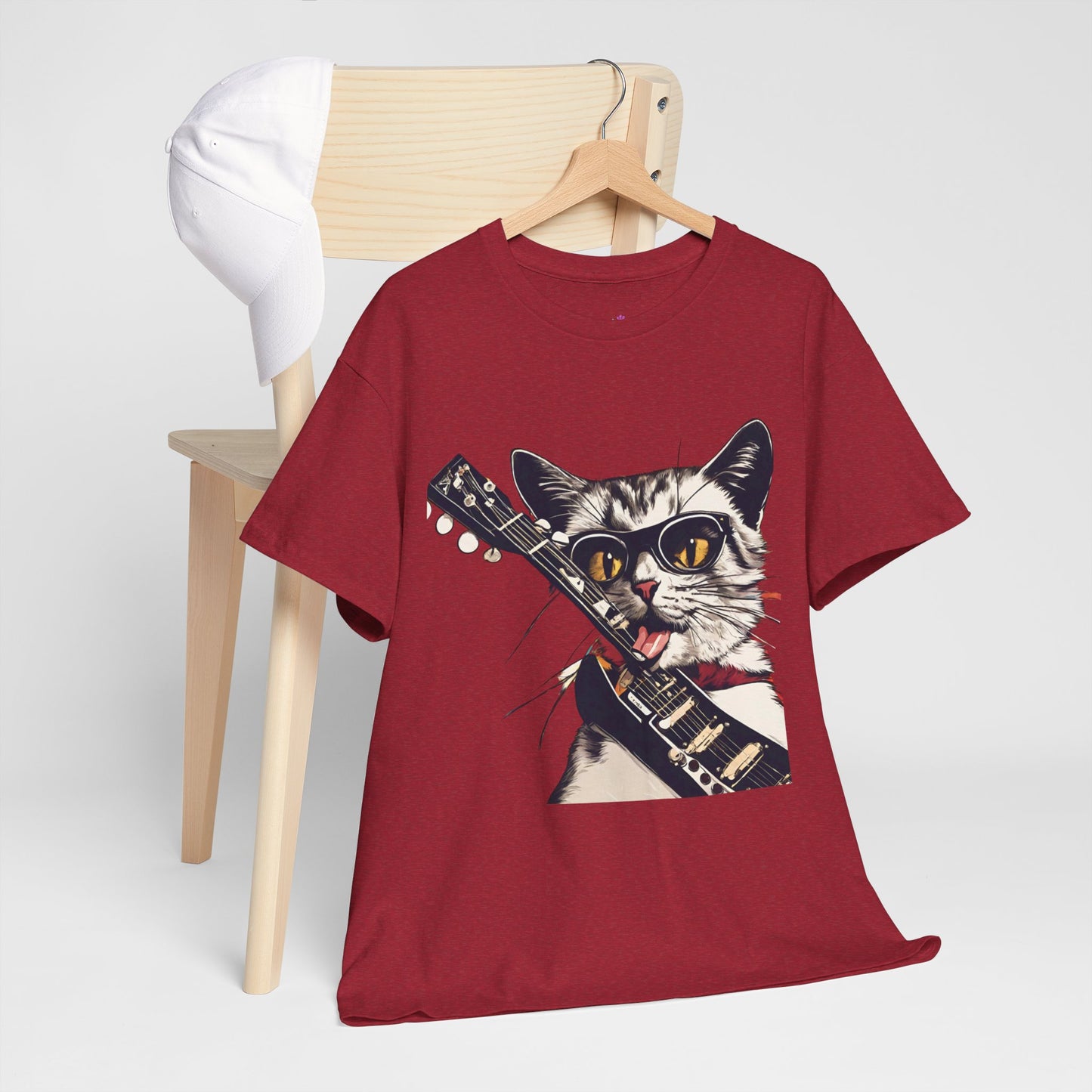 Rock Guitar Cat Unisex Jersey Short Sleeve Tee, Cat-T-Shirt, Cat Lover T-Shirt, Rock Lover Shirt