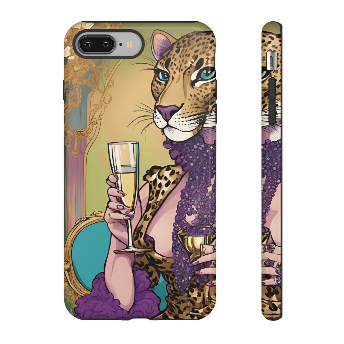 Hard  Cover Phone Case Whimsical Leopard Cat Phone Case, iPhone 15 14 13, Samsung Galaxy Pixel ,Google Pixel Protective Case,Cat Lover Gift.