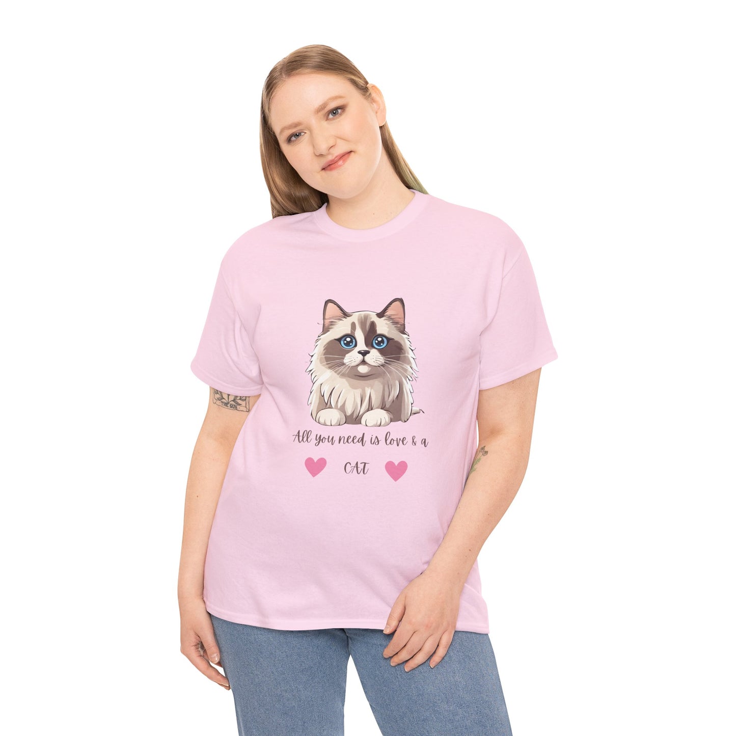 Cute  Cat T-Shirt All You Need is Love & a Cat Unisex Jersey Short Sleeve Tee