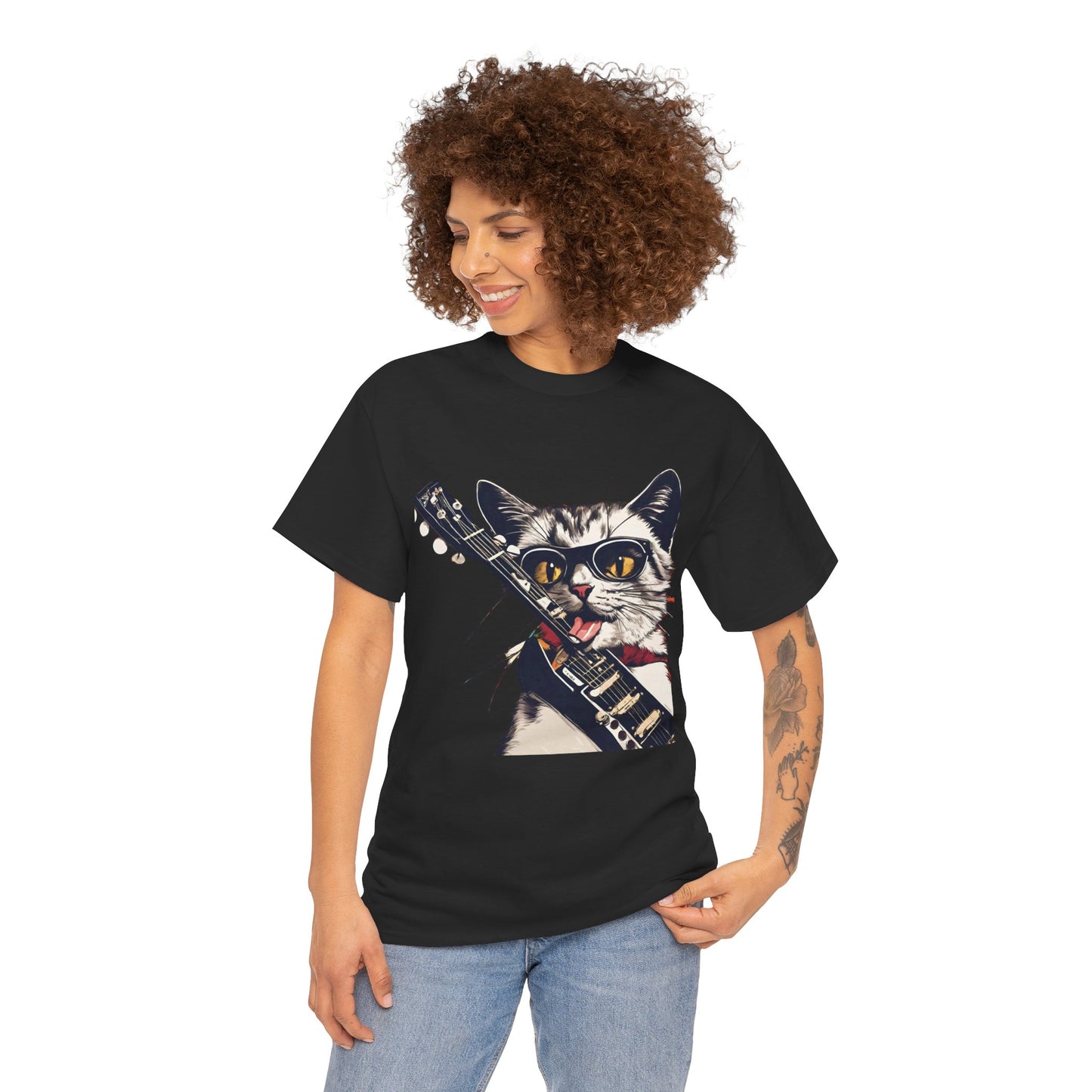 Rock Guitar Cat Unisex Jersey Short Sleeve Tee, Cat-T-Shirt, Cat Lover T-Shirt, Rock Lover Shirt