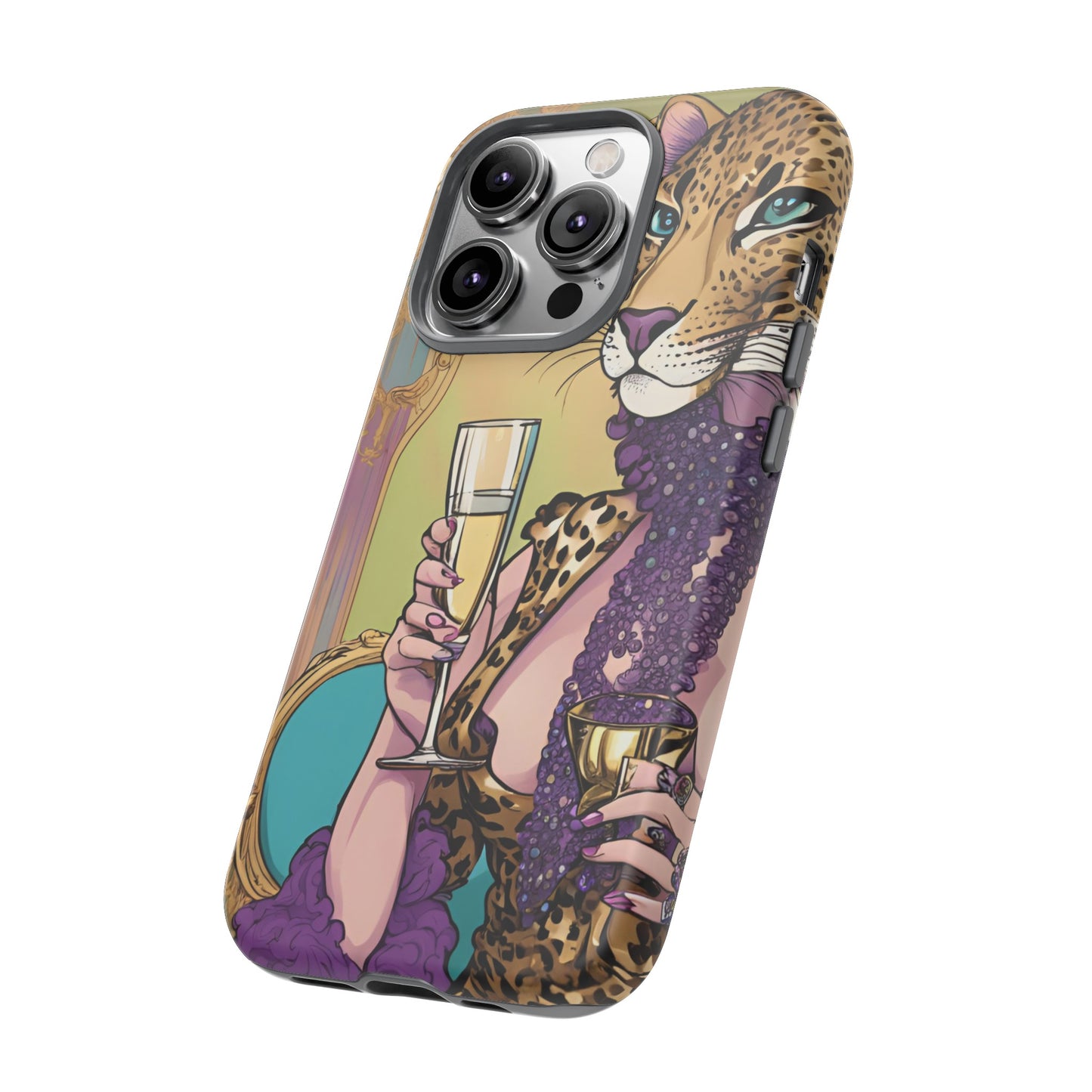 Hard  Cover Phone Case Whimsical Leopard Cat Phone Case, iPhone 15 14 13, Samsung Galaxy Pixel ,Google Pixel Protective Case,Cat Lover Gift.