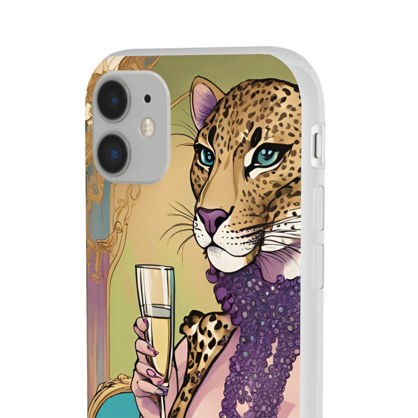 Whimsical Leopard Cat Flexi Phone Case, iPhone 15 14 13 , Samsung Galaxy Pixel Protective Case,Cat Lover Gift, Cat Lover Phone Case,Gift for her.